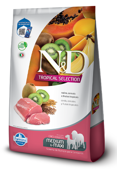 Cerdo, Cereales y Frutas Tropicales Adult Medium & Maxi